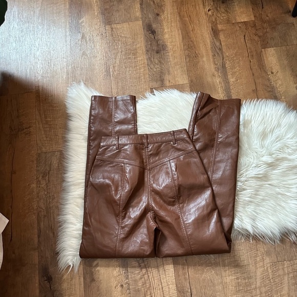 ARITZIA Wilfred High Waisted Vegan Leather Rebel Pant In Cognac - Picture 8 of 9